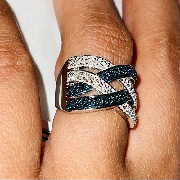 Custom Designer Real Blue Diamond Band Ring SALE! - Picture 6 of 9
